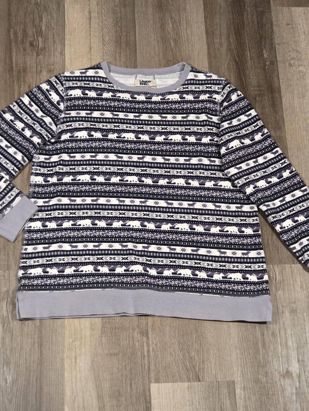 Lands' End blue-and-white Nordic polar bear pullover